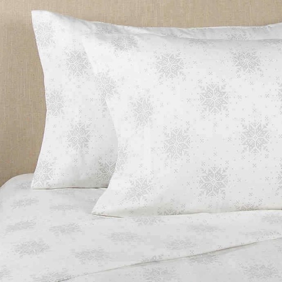 Bee & Willow TWIN Size Sheet Set Heavyweight Flannel White Gray Snowflake - Picture 2 of 4